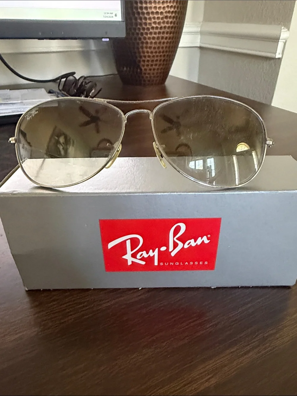 Ray-Ban Cockpit Silver Aviator Sunglasses with Gray Gradient Lenses